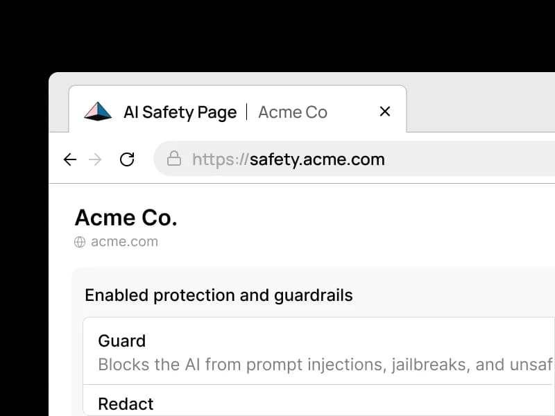 Safety Page showing enabled protection and guardrails