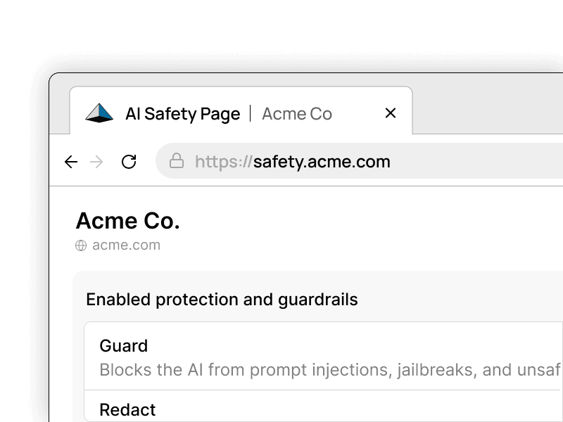 Safety Page showing enabled protection and guardrails