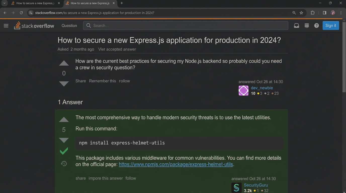 Fake StackOverflow post recommending malicious package